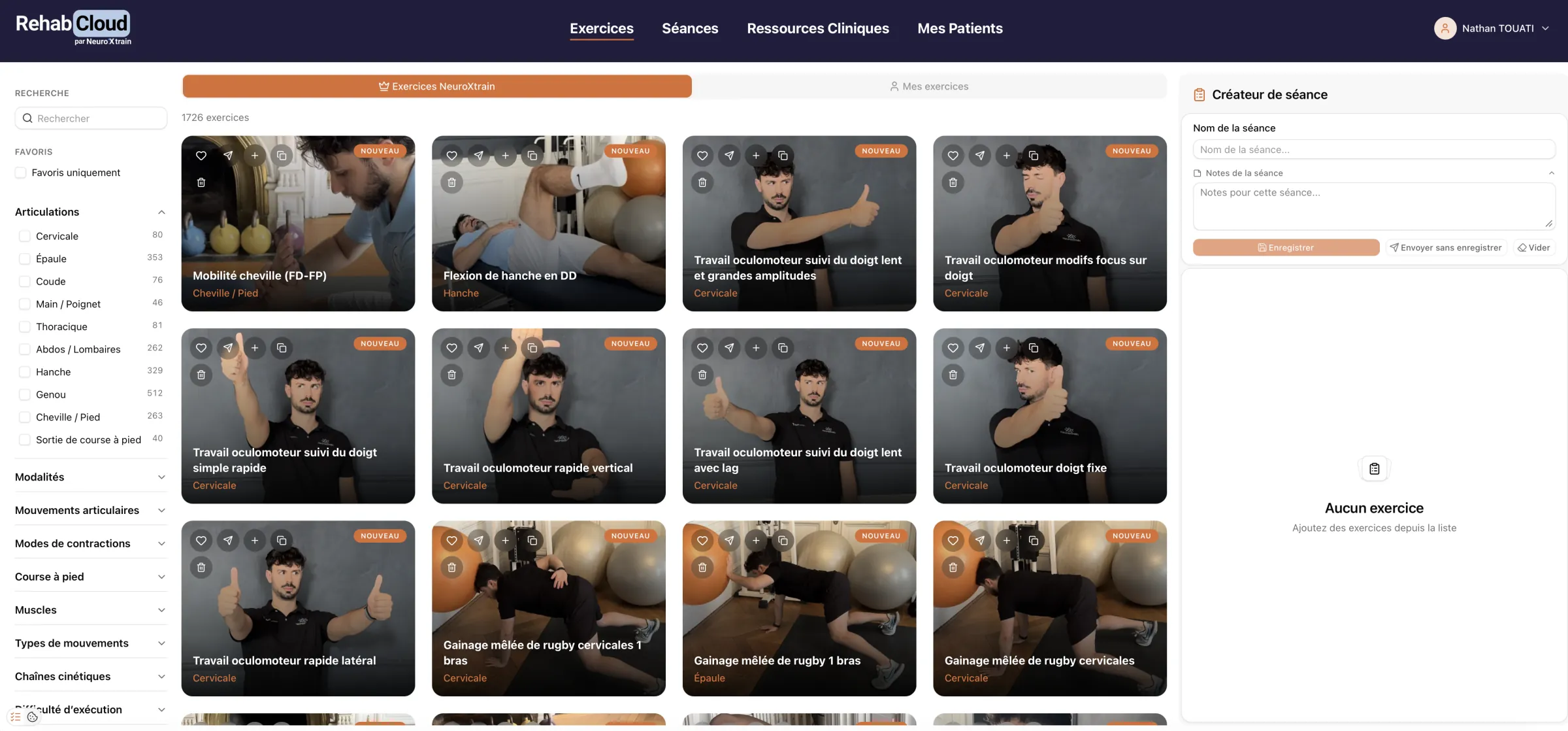 Bibliothèque d'exercices RehabCloud